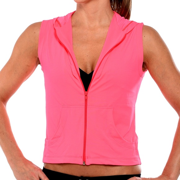 Sleeveless Mesh Coral Gym Vest Hoodie Top M-L - Picture 1 of 8